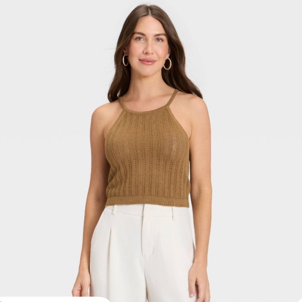 NWT Target A New Day Women’s Pointelle tank pullover sweater - brown - sz L